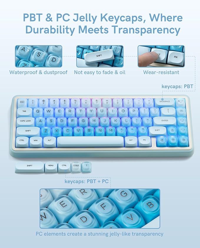 132 Keys PBT Keycaps Jelly Keycaps Cute Custom Creamy Key caps MOA Profile for 61/68/84/87/98/100 Cherry Gateron MX Mechanical Keyboards Blue