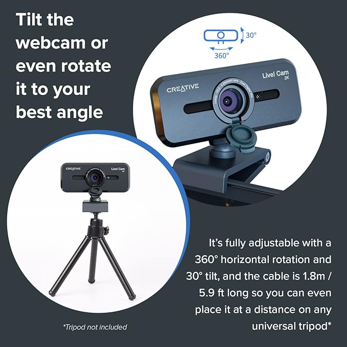 CREATIVE Live! Cam Sync V3 2K QHD USB Webcam with 4X Digital Zoom and Microphones 1080P HD Up to 95° FOV Privacy Lens for PC and Mac