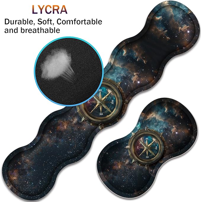Large XXL Gaming Desk Mat 31.5x 11.8 Ergonomic Keyboard Wrist Rest &amp Mouse Pad Wrist Rest + Coaster Set Non-Slip Base Memory Foam Office and Home Space Compass