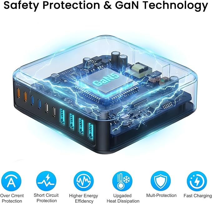 USB C Charging Station 500W USB C Charger Block 10 Port Fast Charger 100W PD USB-C Charging Station Hub for MacBook Pro/Air/iPad Pro/iPhone 17e/17/16/15/14/13/Pro Max/Samsung Galaxy Note (Black)
