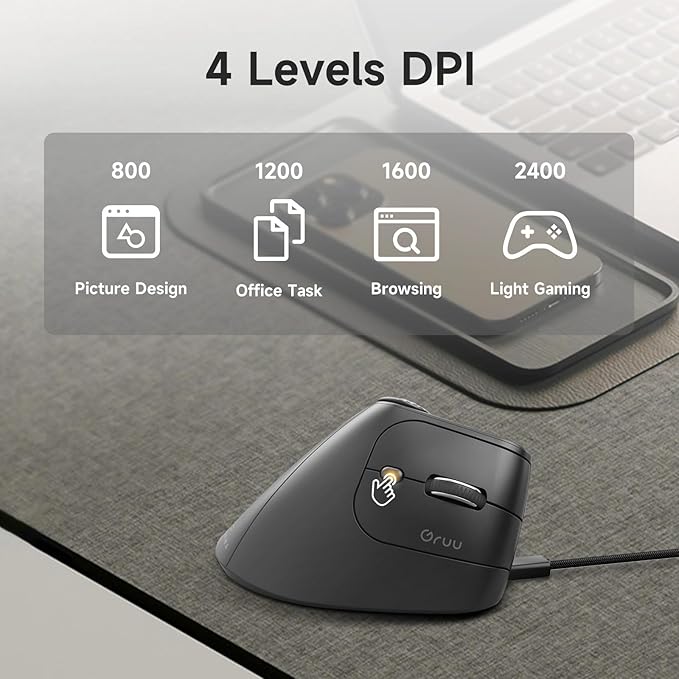 SANWA Ergonomic Vertical Mouse with LED Screen Knob Control 5 Programmable Buttons 57° Angle 4-Device Connect(2.4G /Bluetooth/Wired) 800-2400 DPI Rechargeable Mice for Windows Mac Laptop PC