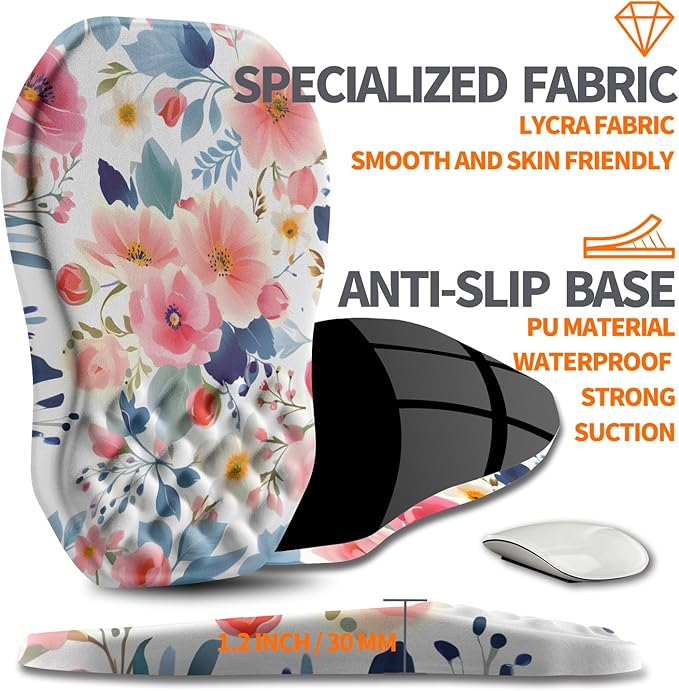 Ergonomic Slope Mouse Pad Wrist Support Wrist Rest Mousepad for Carpal Tunnel Pain Relief with Massage Bulge and Slow Rebound Memory Foam (12x8 inch Pink Floral)