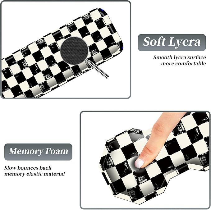 3Pcs Mouse Pad Set Black White Checkerboard Large Gaming Mouse Pad with Stitched Edge Ergonomic Memory Foam Keyboard Wrist Support and Mouse Wrist Rest Cushion Pain Relief Non-Slip Desk Pad Combo