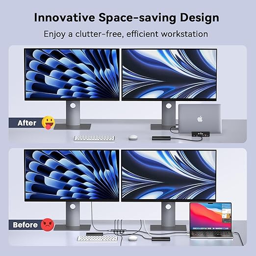 TobenONE 18-in-2 MacBook Docking Station Dual Monitor 4K@60Hz 150 Power Adapter 20W Charging USB C Docking Station with 2 HDMI&ampDP 7 USB 2.5Gbps Ethernet 2 Audio Dock Stand for MacBook Pro
