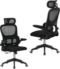 High Back Ergonomic Office Chair - Big and Tall Mesh Desk Chair with 3D Adjustable Headrest &amp Lumbar Support Swivel Computer Task Chair for Home Office Wide Seat 300lbs Capacity (Black Model F