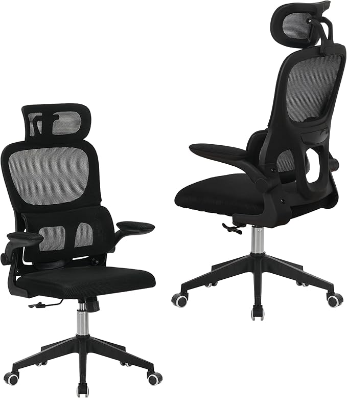 High Back Ergonomic Office Chair - Big and Tall Mesh Desk Chair with 3D Adjustable Headrest &amp Lumbar Support Swivel Computer Task Chair for Home Office Wide Seat 300lbs Capacity (Black Model F
