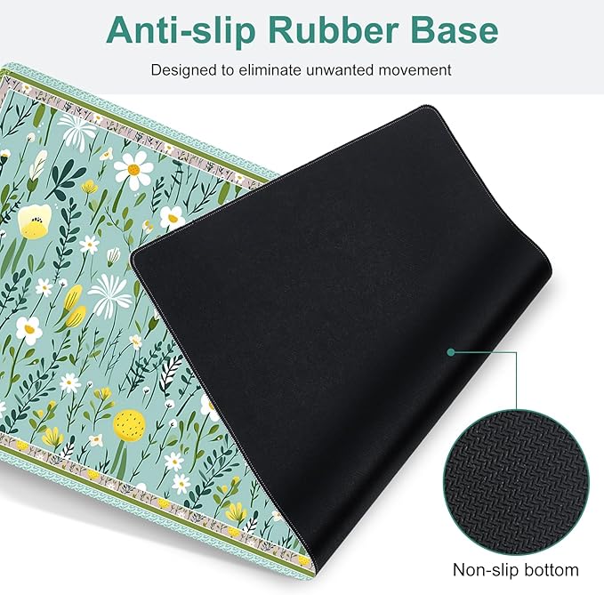 Floral Desk Mat 4in1 Large Mouse Pad with Wrist Rest Desk Matt for Desktop Desk Pad Mat Anti-Slip XXL Computer Ergonomic Mousepad with Wrist Support for Keyboard and Mouse I Green Elegant Flowers