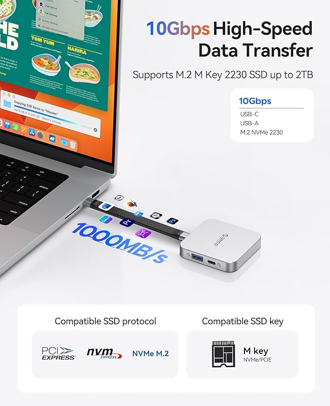 ORICO 10Gbps Magnetic M.2 Docking Station 6-in-1 USB C HUB &amp M.2 2230 NVMe Enclosure with HDMI 4K@60Hz USB-A&ampC 3.2 100W PD AUX USBC Dock for iPhone 17/16/15 Pro/Pro Max