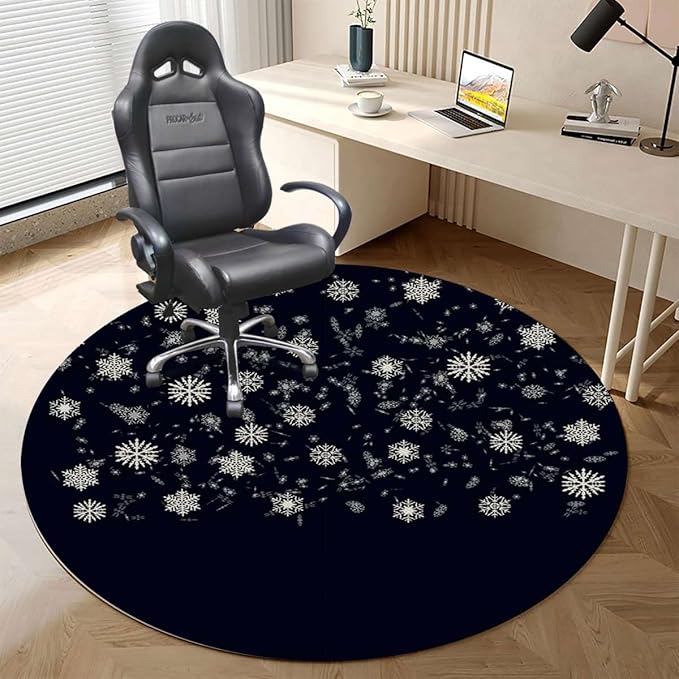 Indigo White PU Leather Office Chair Mat Soft Non Slip Round Floor Mat Romantic Floral Background Hardwood Floor and Protector for Rolling Chair Abstract Diameter 39.4 in