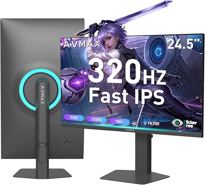 AVMAX 24.5 Inch Gaming Monitor 320Hz/300Hz/240HzFHD1920X1080 Fast IPSAdaptive FreeSync90% DCI-P3HDR400 SupportErgoStand 2XDP1.4&amp2XHDMI2.1M253B