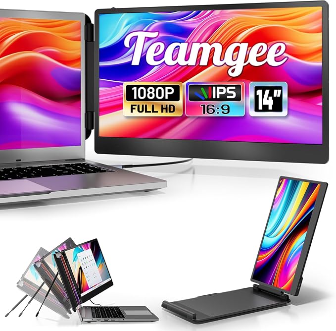 Teamgee 14” Laptop Screen Extender S1 Dual FHD IPS Portable Monitor for 13–17” Laptops USB-C/HDMI Plug &amp Play Compatible with Windows macOS &amp Android Perfect for Hybrid Work &amp Travel