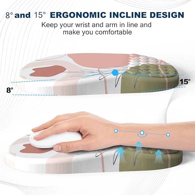 Ergonomic Mouse Pad and Keyboard Wrist Rest with Massage Design Space-Saving Mouse Pad Wrist Support Memory Foam Wrist Rest with Non-Slip PU Base for Computer Desk Rose