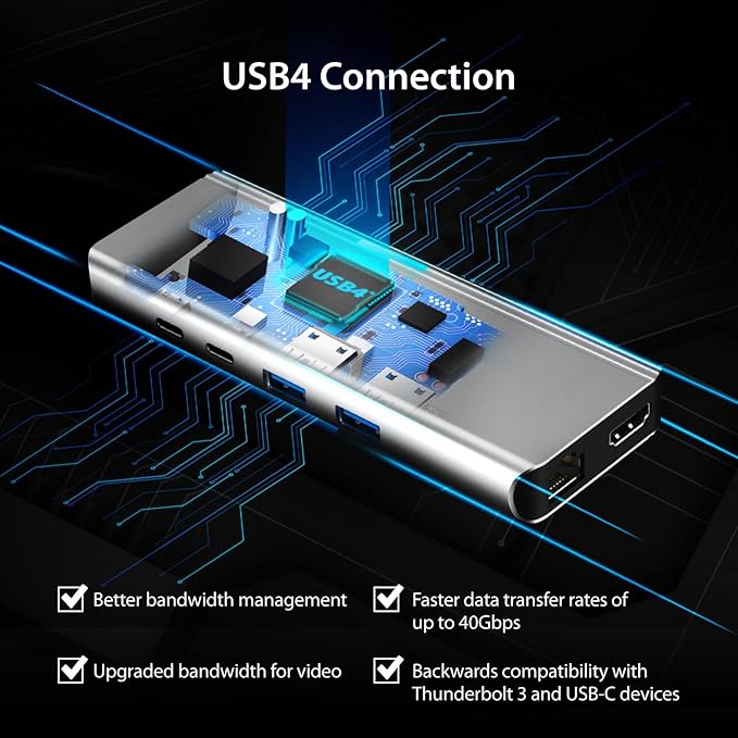 j5create USB4 8K Multi-Function Hub - 8K60/4K144 HDMI 2.5G Ethernet PD Charging 10Gbps USB-A 10Gbps USB-C Ports | Compatible with MacBook Windows Thunderbolt 3/4 and USB4 Devices (JCD403)