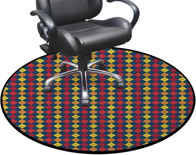 Multicolor Round Area RugsIndoor Throw Runner Circle Rug Entryway Doormat Floor Carpet Pad Yoga Mat for Bedroom Living Room Squares Dotted Lines Colors Checkered Diameter 59 in