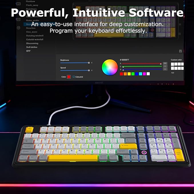 FIRSTBLOOD ONLY GAME. AK980 101-Key Hot-Swappable Mechanical Keyboard Gasket Mount RGB Backlit Programmable Macro Full N-Key Rollover with Dreamscape Linear Switches (Starfall Gray)