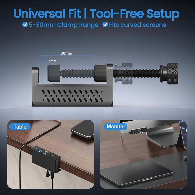 Ejay 7-in-1 USB C Hub with Clamp Mount 4K@60Hz HDMI for MacBook Pro 100W PD Charging 10Gbps USB 3.2 Hub for SD/TF Card Reader Aluminum Hub for XPS iPad Pro Windows Black