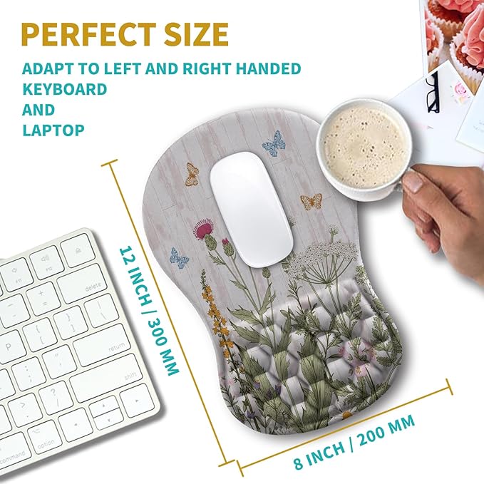 Hokafenle Ergonomic Mouse Pad Wrist Support Wrist Rest Mousepad for Carpal Tunnel Pain Relief with Integrated Memory Foam Slope Massage Bulge (11.8x7.9 inchGarden Flowers