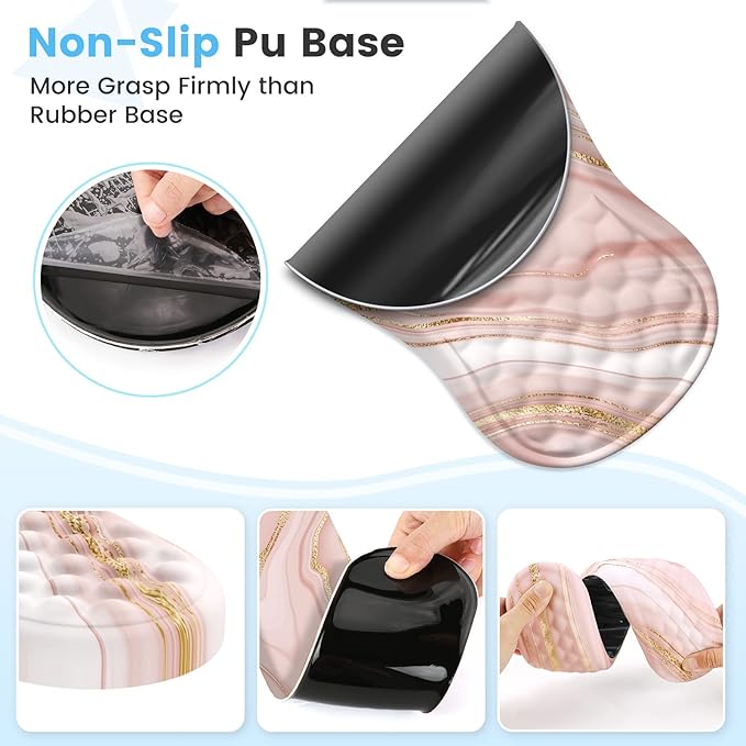 HAOCOO Keyboard Wrist Rest Ergonomic Mouse Pad with Wrist Rest 3 in 1 Keyboard and Mouse pad with Coaster Set Memory Foam Wrist Support Non-Slip PU Base for Home Office Rose Gold Pink