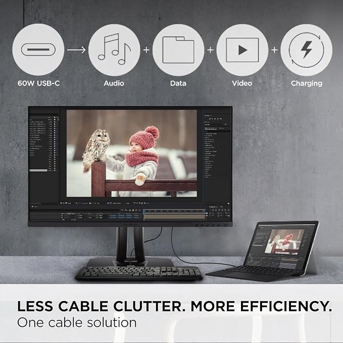 ViewSonic VP275-4K 27 Inch IPS 4K UHD Monitor Designed for Surface Advanced Ergonomics 100% sRGB 60W USB C HDMI and DisplayPort