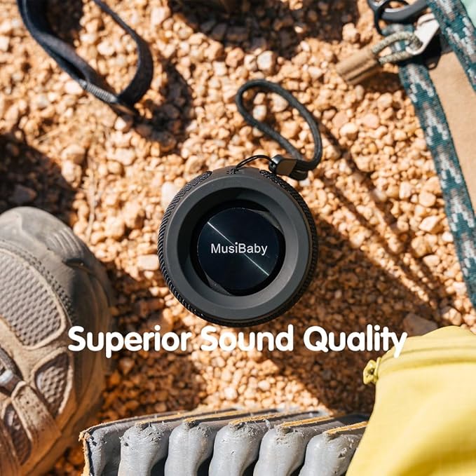 MusiBaby M68 Portable Bluetooth Speaker – Wireless Waterproof Sound for Home and Outdoor Use – Deep Bass Dual Pairing 24H Playtime Compact Design (Black)