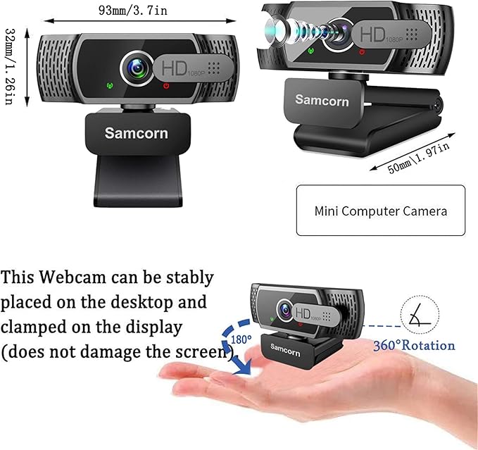 Webcam with Microphone for Desktop1080P HD USB Webcam Live Streaming Laptop PC Computer Web Camera for Video Calling Conferencing Recording Gaming AutoFocus 3D Noise Reduction