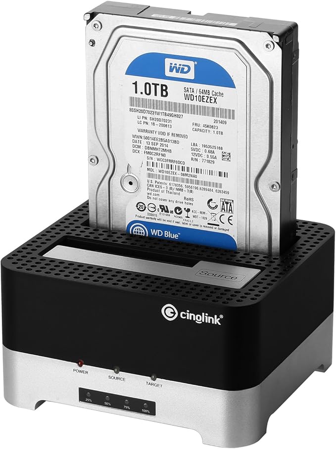 Clone Dock HDD duplicator Disk Drive Hard Reader SATA Hard Drive Docking Station USB 3.0 SSD HDD Docking Station Dual Bay for 2.5 or 3.5inch HDD with Hard Drive Duplicator/Cloner 12 TB (Docking)