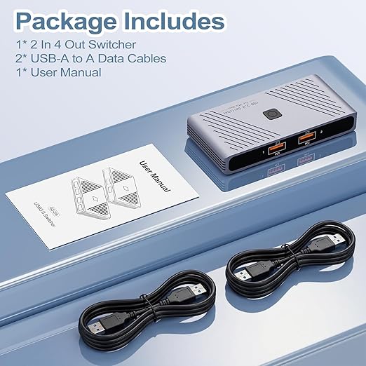 USB 3.0 Switch 2 Computers Sharing 4 USB Devices One-Button Switcher for Keyboard Mouse Printer Scanner USB Peripheral Sharing Hub for PC Laptop with 2 USB 3.0 Cables Aluminum Alloy Case