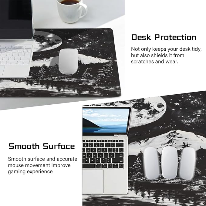 Black Forest Moon Large Mouse Pad Gaming Mousepad Desk Mat for Desktop Computer Keyboard Waterproof Mouse Mat Desk Pad with Non-Slip Base for Game School Office Home 35.4 x 15.7
