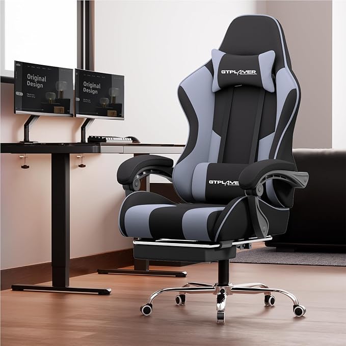 GTPLAYER Gaming Chair Computer Chair with Footrest and Lumbar Support Height Adjustable Game Chair with 360°-Swivel Seat and Headrest and for Office or Gaming (Purple Fabric)