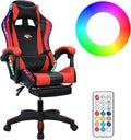 Gaming ChairComputer Chair with Footrest and Lumbar SupportHeight Adjustable Game Chair with 360° Swivel Seat and Headrest for Office&ampGamingOffice Chair with Bluetooth Speakers&ampLED Lights (