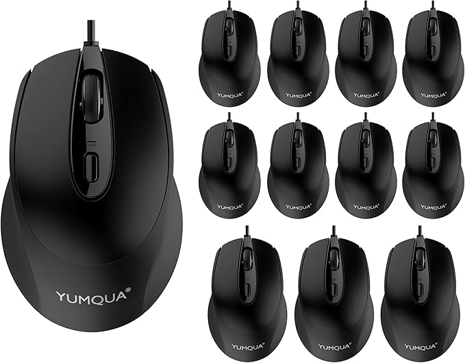 YUMQUA Computer Mice Wired 12 Pack USB PC Mice Bulk with Cord Office Home Classroom Silent Optical Corded Mouse with 2 Adjustable DPI for PC Desktop Computer Mac Laptop