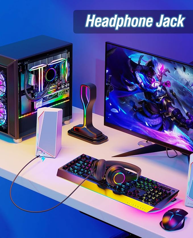 LENRUE Computer Speakers USB/USB-C Powered PC Speakers with Loud Stereo Sound Headphone-in for Desktop Laptop Monitor