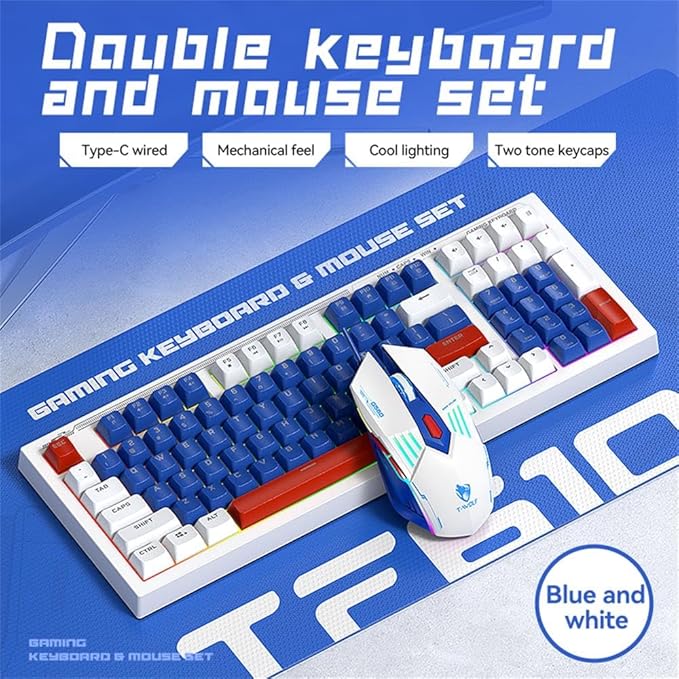 Docooler Gaming Keyboard Gaming Keyboard and Mouse Combo 98-Key Wired Mechanical Keyboard with Backlight 6D Gaming Mouse Support Adjustable Movement Speed - Blue&ampWhite