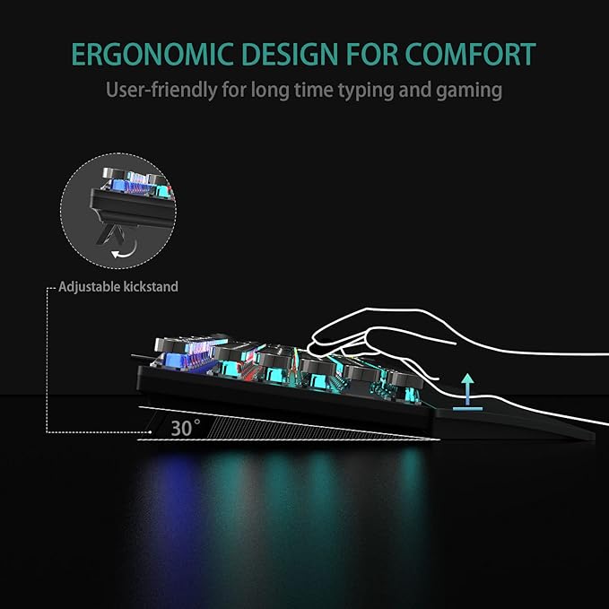AULA F2088 Typewriter Style Mechanical Gaming Keyboard WiredBlue SwitchesRainbow LED BacklitRemovable Wrist RestMedia Control KnobRetro Punk Round KeycapsUSB Wired Computer Keyboard