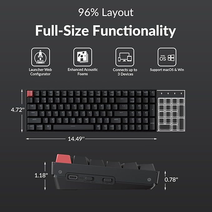 Keychron K4 96% Layout QMK Wireless and Wired Options Mechanical Keyboard White Backlight Super Banana Switch Paired with Shine-Through Double-Shot PBT Keycaps for Mac Windows-Version 3