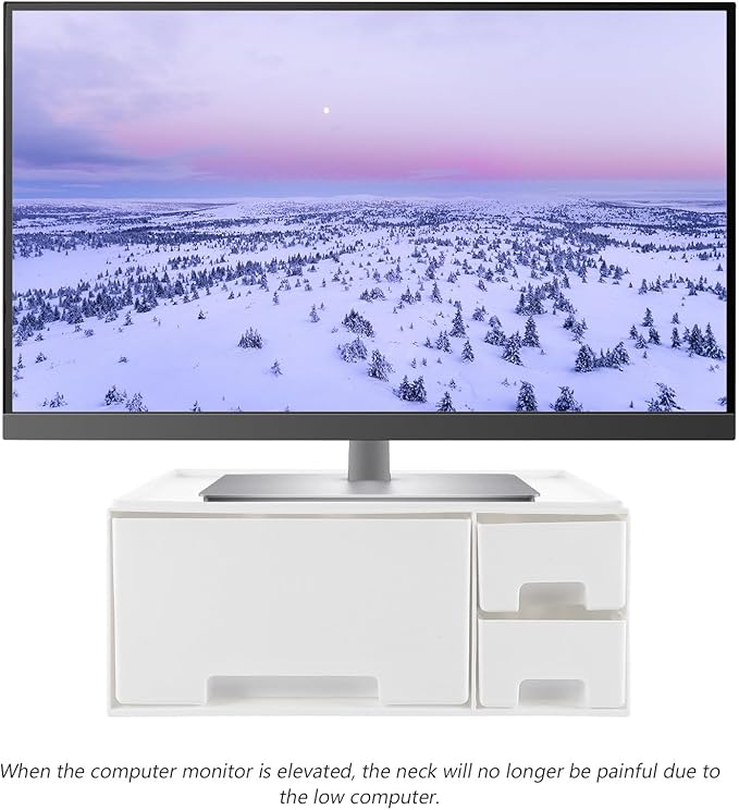 Heightening Monitor Rack with Storage Multifunctional White Elevated Computer Stand for Office and Home Comfortable Neck Relief Desktop Organizer for Laptop
