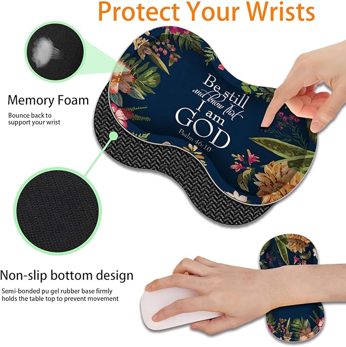 Durable Desk Mat + Wrist Rest Pad + Coasters Set Large Gaming Office Mouse Pad 31.5 x 11.8 Extended Non-Slip Rubber Keyboard Pad Laptop &amp Home Christian Psalm 46-10