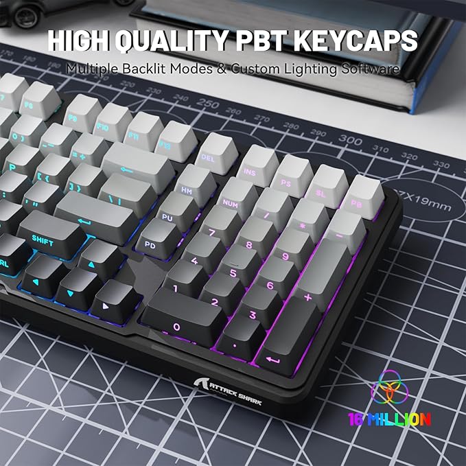 ATTACK SHARK X98 Wireless Mechanical Keyboard with NumpadGasket Mount Hot-Swap Pre-lubed Linear SwitchBT 5.0/2.4G/WiredRGB Backlit Computer Gaming Keyboards for PC/Tablet/PS5/Xbox-Moonlight