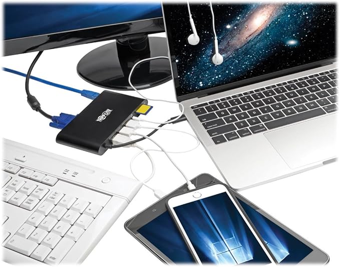 Tripp Lite USB 3.1 Gen 1 USB-C Docking Station w/USB-A HDMI VGA mDP Gigabit Ethernet MEM Card 3.5mm &amp USB-C PD Charging Black Housing USB C USB Type C USB Type-C (U442-DOCK1B)
