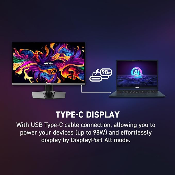 msi MPG 272URX QD-OLED 27-inch 3840 x 2160 (UHD) Computer Monitor 240Hz Adaptive-Synch HDMI DP Port VESA Mountable Tilt Speaker 0.03ms Black