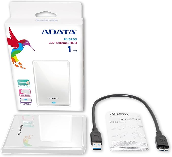 ADATA AHV620S-1TU3-CWH 1TB External Hard Drive White