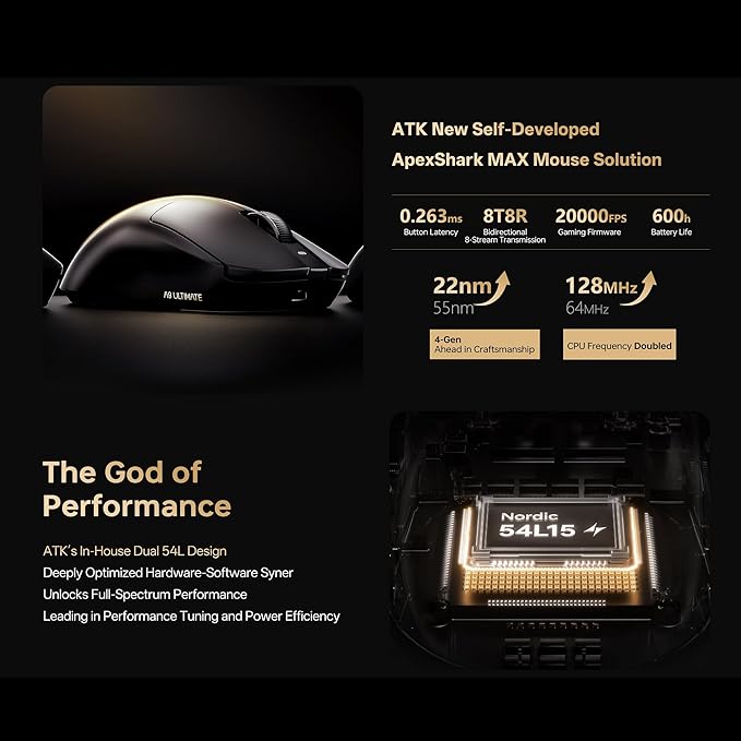 ATK Dragonfly A9 Ultra Max Wireless Gaming Mouse 55g Lightweight PAW3395 Ultra Sensor Nordic 54L15 MCU 8K Polling 800 Hr Battery Life Dual-Mode 2.4G/Wired