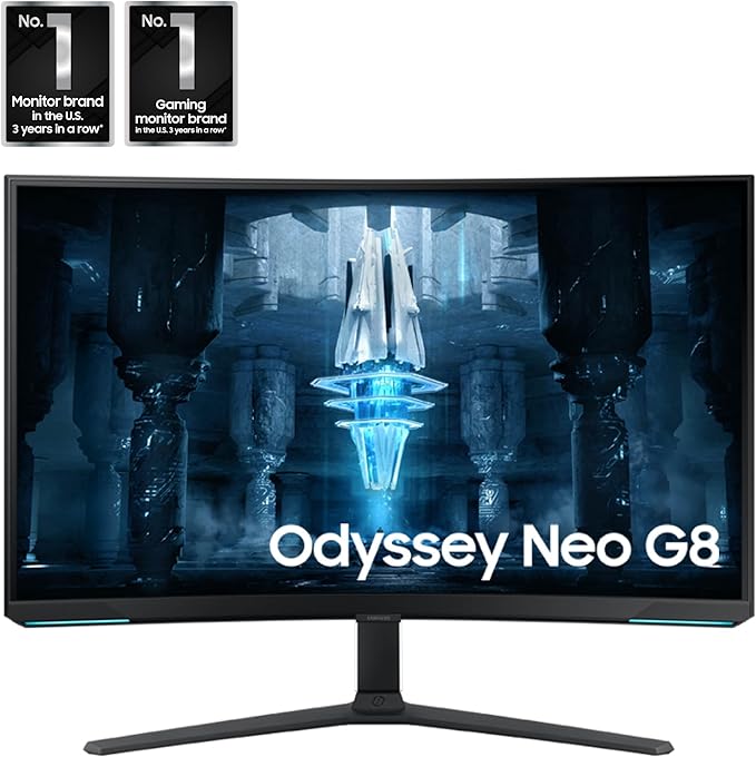 Samsung 32 Odyssey Neo G8 (G85NB) 4K UHD 240Hz 1ms G-Sync 1000R Curved Gaming Monitor Quantum HDR2000 AMD FreeSync Premium Pro Matte Display DisplayPort Black &amp White LS32BG852NNXGO