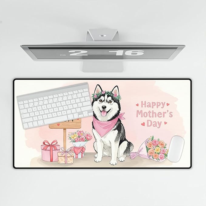 Happy Mother's Day Siberian Husky Love Dog Mom Heart Flower Desk Mat Full Keyboard Mouse Pad Husky Dog Lover Gifts Large Mousepad 12004