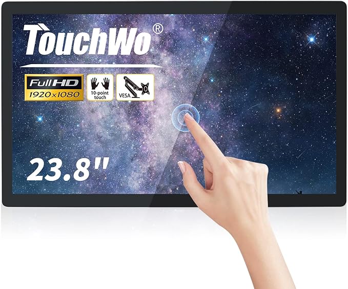 23.8 inch Capacitive Multi-Touch Screen Industrial Monitor 16:9 Display 1920 x 1080P Built-in Speakers VGA DVI &amp HD-MI Monitor for PC POS Small Business Restaurant