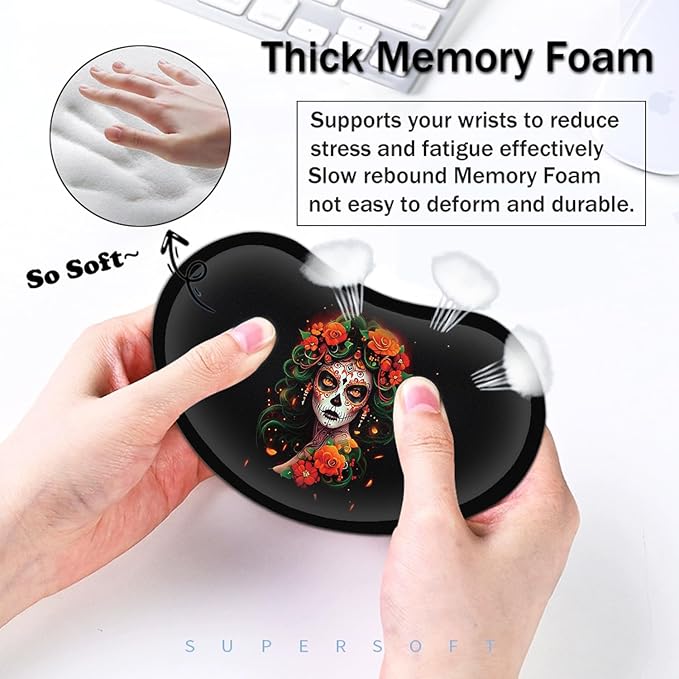 Large Mouse Pad with Mouse Wrist Rest 31.5x11.8 in Extended Mouse Mat Ergonomic Memory Foam Wrist Rest for Work &amp Gaming Writing Pad Colorful Day of The Dead Women Black Office Desk Pad