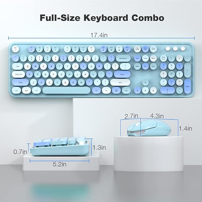 KNOWSQT Wireless Keyboard and Mouse Combo Blue 104 Keys Full-Sized 2.4 GHz Round Keycap Colorful Keyboards USB Receiver Plug and Play for Windows Mac PC Laptop Desktop