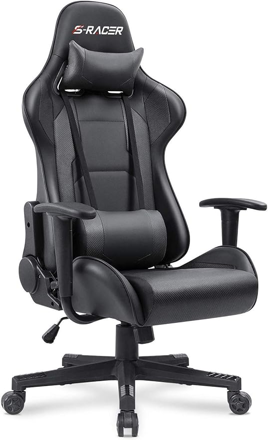 Homall Gaming Chair Office Chair High Back Computer Chair Leather Desk Chair Racing Executive Ergonomic Adjustable Swivel Task Chair with Headrest and Lumbar Support (Dark Black)