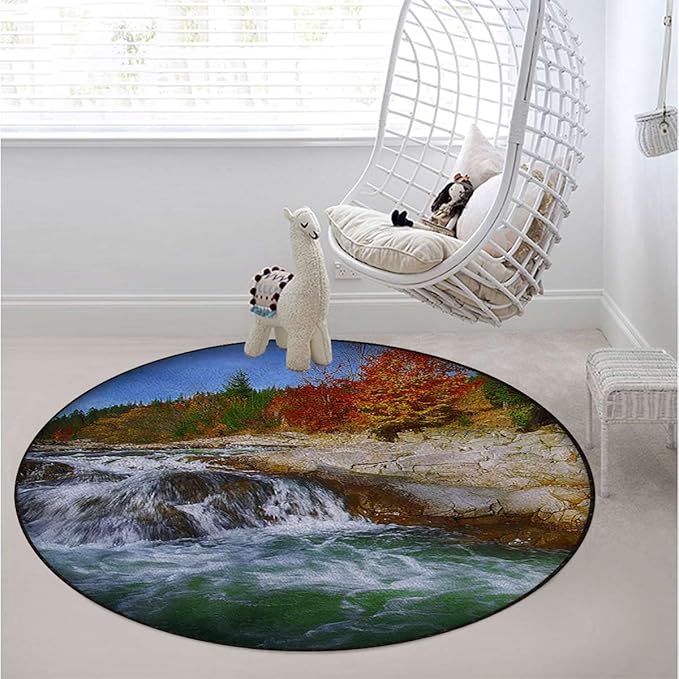 Scarlet Green Chair Mat for Hardwood Floor Round Floor Mats for Office Chair Computer Gaming Desk Mat for Rolling Chair Non-Slip Autumn Shore Colorful Forest Diameter 55 in