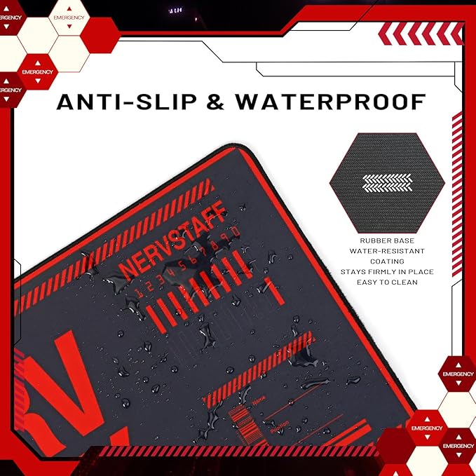 Neon Genesis Evangelion Mouse Pad 35.4x15.7 NERV ONLY Design Non-Slip Base &amp Stitched Edges Great for EVA Fans Office &amp Gaming